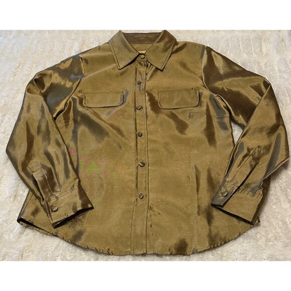 Women's Kasper Brand Metallic Gold Button-Down Blouse 100% Polyester Size PS - Picture 13 of 16